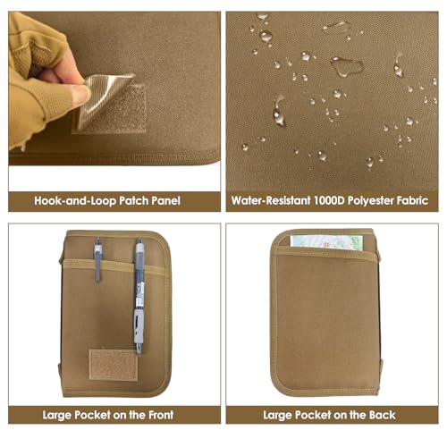 Tactical Notebook Cover, A6 Padfolio 6 Ring Binder with Big Back Pocket & Hand Strap, Zippered Hardcase Planner for Journal, College, Office, Field (Khaki, A6(5.5 x 8.5 inches)) - color: Khaki, size: A6