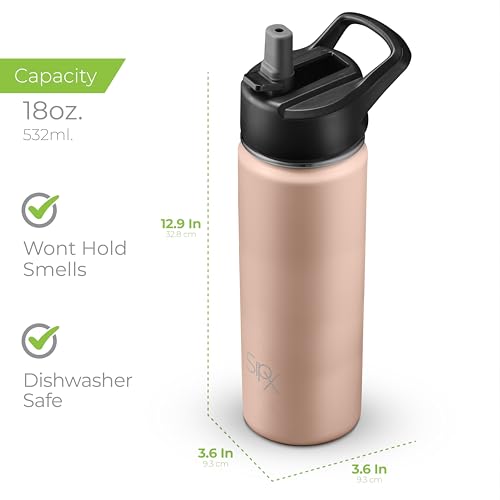 SipX™ 18 oz Insulated Water Bottle with 3 Lids – Leakproof Stainless Steel, Triple Insulated – Cold 24 Hours/Hot 12 Hours – Durable Bottle for School, Gym, Travel – Pink - color: Peach, size: 18 Ounces