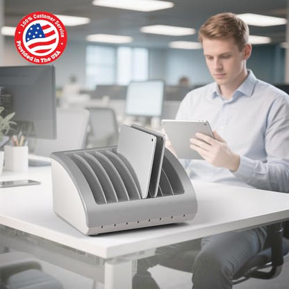 6-Pack, 8-Device Universal AC Laptop Charging Station with Power Strip | Charging Dock for Multiple Tablets, Chromebooks & iPads, Laptop Organizer with Cable Management for Classroom, Office, Lab - size: 6 PACK - 8 Tablet/Chromebook