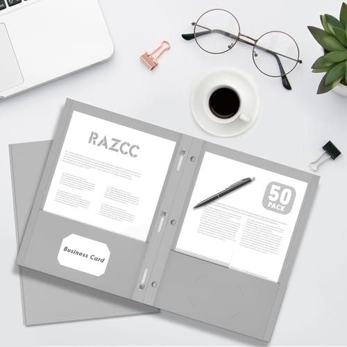 Two Pocket Folders, RAZCC 75 Pack Two Pocket Folders with Prongs, 3 Prong Folders Fit Letter Size Paper, Pocket File Folders for School Office Home Business, Grey - color: Grey
