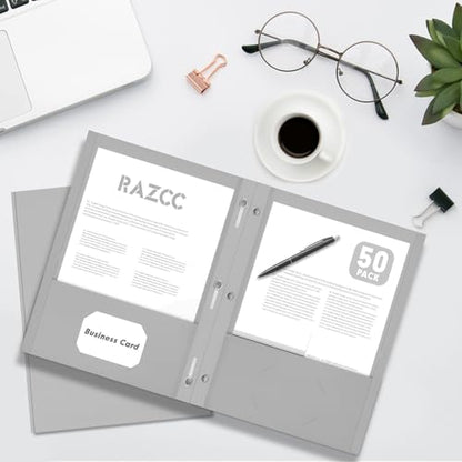 Two Pocket Folders, RAZCC 75 Pack Two Pocket Folders with Prongs, 3 Prong Folders Fit Letter Size Paper, Pocket File Folders for School Office Home Business, Grey - color: Grey