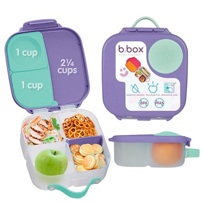 b.box Mini Lunch Box Kids | 4.25 Cup Leak Proof Bento Box for Kids Ages 3+ | 3 Compartment Snack Containers, School Lunch Container, Dishwasher Safe, BPA-Free, PFAS-Free - Lilac Pop - color: Lilac Pop, size: 1-pack