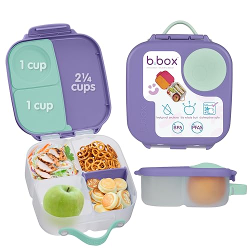 b.box Mini Lunch Box Kids | 4.25 Cup Leak Proof Bento Box for Kids Ages 3+ | 3 Compartment Snack Containers, School Lunch Container, Dishwasher Safe, BPA-Free, PFAS-Free - Lilac Pop - color: Lilac Pop, size: 1-pack
