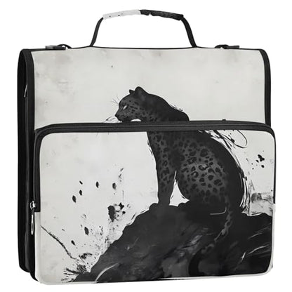 3 Ring Zipper Binder Black Leopard Binders Bag with Shoulder Strap 500 Sheets Paper Organizer Trapper Keeper Documents Storage File Folder for School Office - color: A931