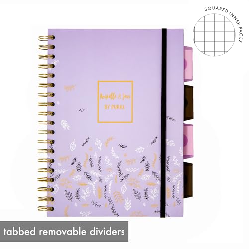 Pukka Pad 5 Subject Spiral Notebook 12-Pack - 200 Pages, 100 Sheets of 80GSM Paper with Repositionable Dividers & Perforated Edges for School & Office - B5-7 X 10, Purple, Squared - color: Rochelle & Jess Squared