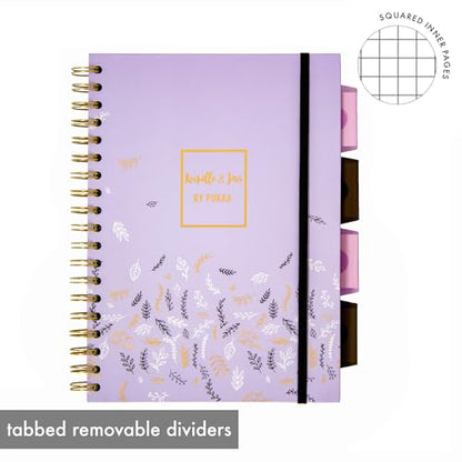 Pukka Pad 5 Subject Spiral Notebook 12-Pack - 200 Pages, 100 Sheets of 80GSM Paper with Repositionable Dividers & Perforated Edges for School & Office - B5-7 X 10, Purple, Squared - color: Rochelle & Jess Squared