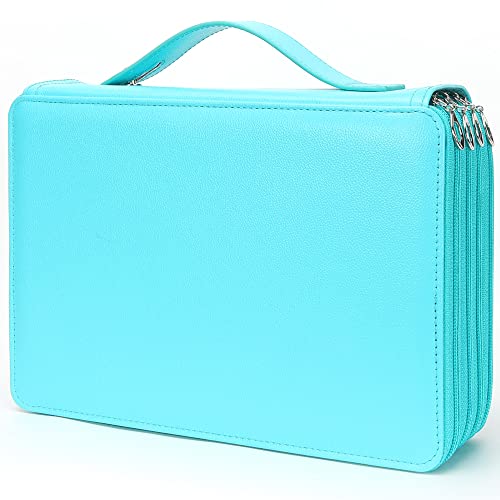 Vomgomfom 200 Slots Pencil Bag, 4-Layer Zipper Portable Art Supply Organizer, PU Leather Large Capacity Colored Pencil Case with Handle for 200 Watercolor Pens, Gel Pens (Green) - color: Q Green, size: 200 Slots
