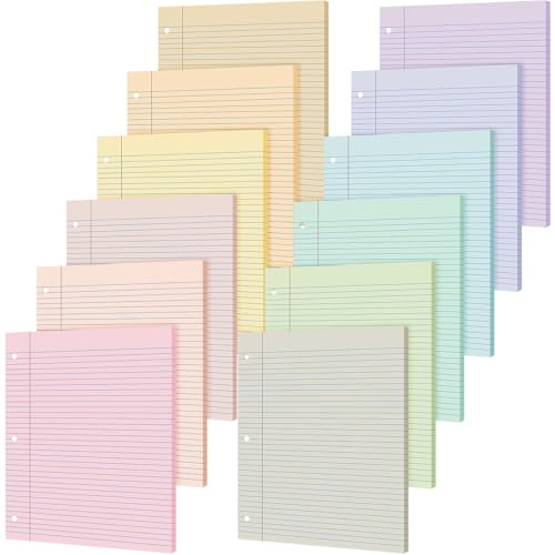 PerKoop 600 Sheets Colored Loose Leaf Paper 8.5" x 11" college ruled Lined 3 Hole Punched notebook Filler Paper for 3 Ring Binders Office School Supplies (Aesthetic Color) - color: Aesthetic Color