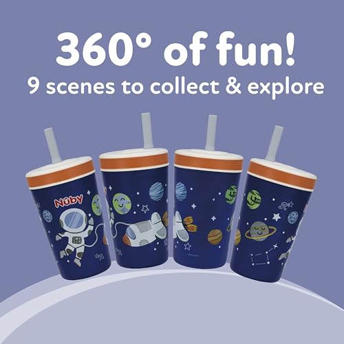 Nuby Thirsty Kids Insulated Toddler Cup with Silicone Flexstraw - 12 oz - Stainless Steel and Leak-Resistant - 18+ Months - Astronaut - color: Astronaut
