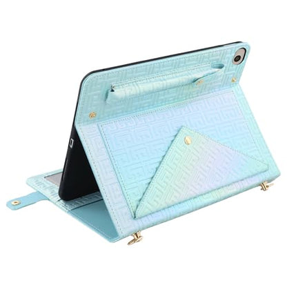Shiny Case for iPad mini 5/4/3/2/1, Mini 7.9" Handbag Case, Techcircle Iridescent PU Leather Folio Envelope Pocket Stand Cover with Hand Strap+Shoulder Strap+Pencil Holder+Card Slots, Shiny Blue - color: 03 Shiny Blue, size: iPad Mini 5/4/3/2/1 7.9"