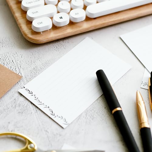 Leaf Garland Index Cards by Pure Print and Design | Floral Flash Cards Perfect For Study Sessions & Learning | 100 Cards of Premium Quality with 5 Different Designs | Black and White | 3x5 inches - color: Black and White