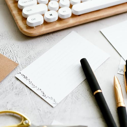 Leaf Garland Index Cards by Pure Print and Design | Floral Flash Cards Perfect For Study Sessions & Learning | 100 Cards of Premium Quality with 5 Different Designs | Black and White | 3x5 inches - color: Black and White