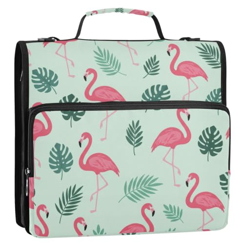 Flamingo 3 Ring Zipper Binder Bag with Shoulder Strap for School | 2 Inch 3 Ring, Secure Zippered Closure, Organizer Pockets for Classification, Heavy Duty File Organizer - color: Flamingo Pink
