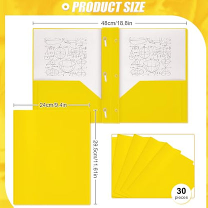 Yeaqee 30 Pcs Plastic Folders with Pockets and Prongs Plastic Folder 2 Pockets 3 Prongs with Card Slot for Office, School for Students, Teachers, Office Workers (Yellow) - color: Yellow