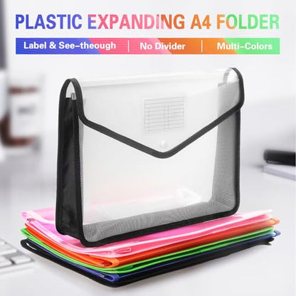 Tamaki Plastic Expanding File Folder, Fit Letter/A4 Size, Black, 1 Pack | Transparent envelopes with Snap Closure, No Dividers, Large Capacity - color: Black