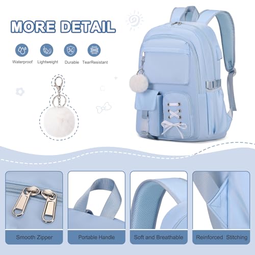 Scothen Backpack for Girls with Bento Lunch Box Set, School Bag Bookbag for Teens Girls Kids Student, 43oz Lunch Containers Lunchbox, Insulated Lunch Bag & Pencial Case, Back to School Gifts - color: Blue