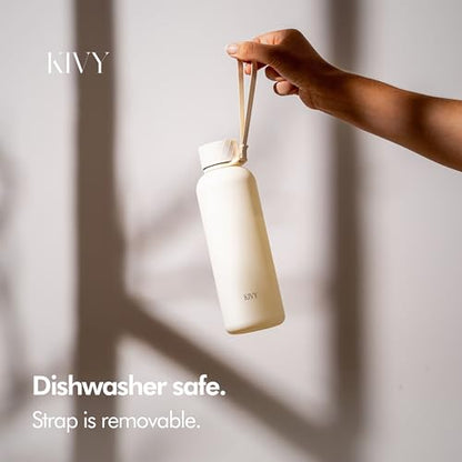 KIVY Slim Water Bottle 22oz [Lightweight & Shatterproof] Leak Proof Bottle for Women & Men - Clear plastic water bottle no straw - Dishwasher Safe Tritan Bottle BPA Free - color: Beige White, size: 22oz