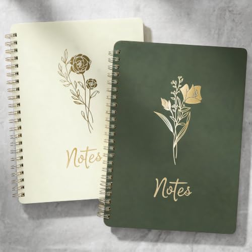Prelady Bible Journal for Women with Storage Pocket, 2 Pack A5 College Ruled Spiral Notebook for Back to School Teen Girls - color: Beige/Sage