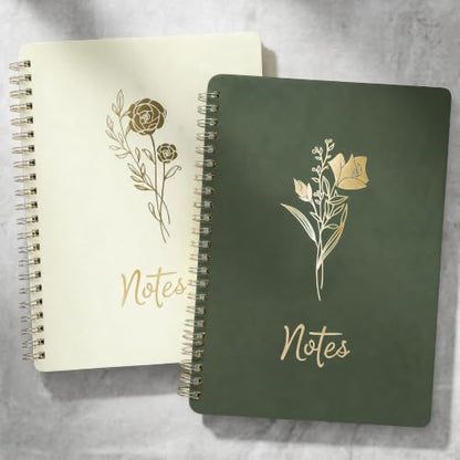 Prelady Bible Journal for Women with Storage Pocket, 2 Pack A5 College Ruled Spiral Notebook for Back to School Teen Girls - color: Beige/Sage