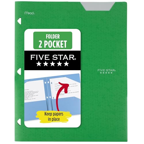 Five Star 2-Pocket Folder, Plastic Folder with Stay-Put Tabs, Fits 3-Ring Binder, Holds 8-1/2" x 11" Paper, Forest Green (333420E-ECM) - color: Forest Green