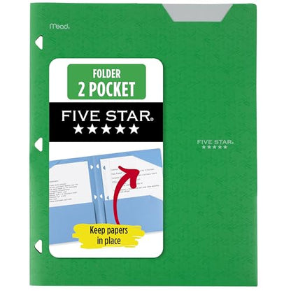 Five Star 2-Pocket Folder, Plastic Folder with Stay-Put Tabs, Fits 3-Ring Binder, Holds 8-1/2" x 11" Paper, Forest Green (333420E-ECM) - color: Forest Green