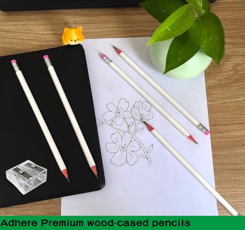 Adhere 25pcs Woodcase Pencils with Eraser Premium Pre-Sharpened Hexagon Graphite 2B pencils ideal for home, office writing including a Free Sharpener(White・25pcs) - color: White・25pcs
