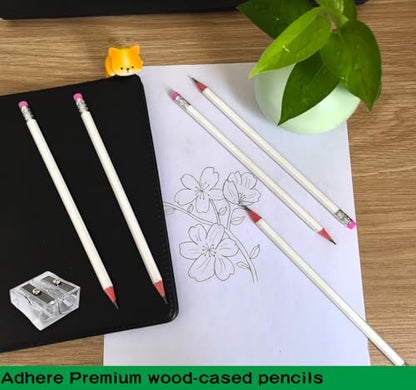 Adhere 25pcs Woodcase Pencils with Eraser Premium Pre-Sharpened Hexagon Graphite 2B pencils ideal for home, office writing including a Free Sharpener(White・25pcs) - color: White・25pcs