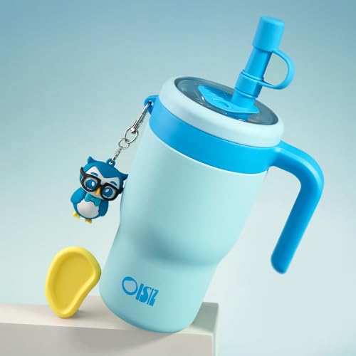 OISIZ 14oz Kids Tumbler with Straw Lid & Handle,Kids Cup with Animal Accessory for School,Kids Water Bottles with Dust-proof Cover,Leakproof Bottles,316 Stainless Steel,Keep Cold 24 Hours-sky blue - color: clear sky blue