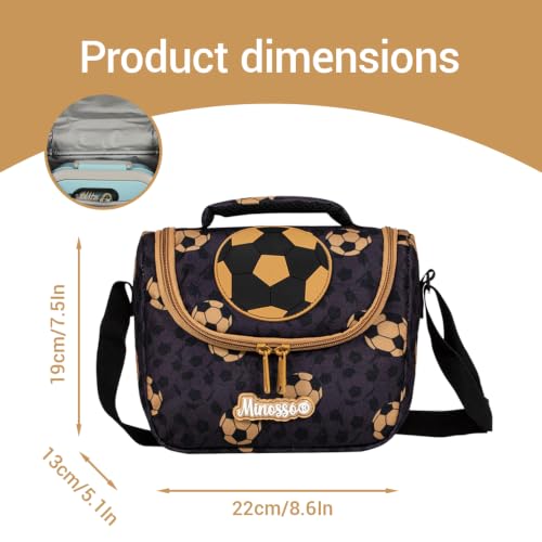Insulated Lunch Bag for Kids Soft Bag Washable with Strap Reusable Toddler Lunch box School Supplies Food Carrier Snacks Picnic(Multi) - color: 1Soccer