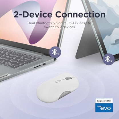 Lenovo 350 Wireless Bluetooth Mouse, Silent Click, 3 Level DPI (1000, 1600, 2400), 36 Month Battery Life, 2 Device Pairing, Cloud Grey - color: Cloud Grey
