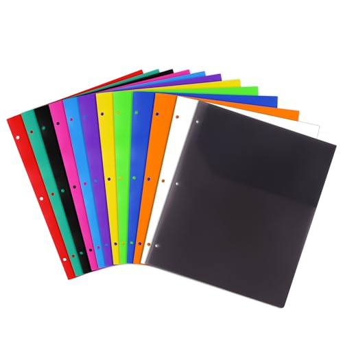 Feosky Plastic Folders, 2 Pockets and 3 Hole, Letter Size,12 Colors | Suitable for organizing school assignments, office documents, and family files. 12 vibrant colors for easy categorization.