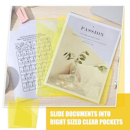Seajan 48 Pcs Pocket Folders for 3 Ring Binder Clear Plastic Folders Sleeves with 2 Pockets 3 Hole Punch Binder Dividers Poly Slash File Jackets for Office School Document Organizer (Yellow) - color: Yellow