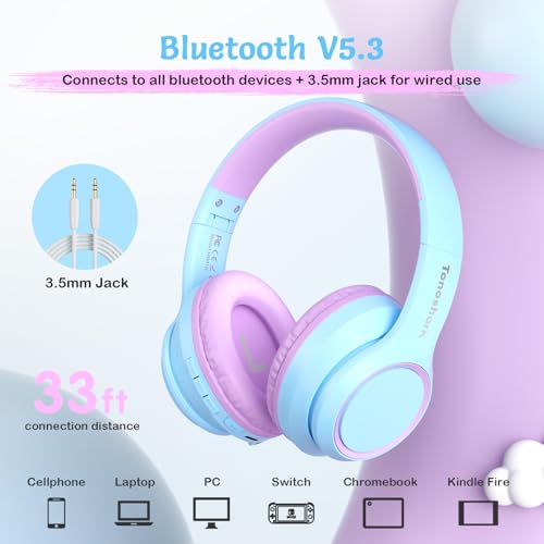 TONOSHARK Kids Bluetooth Headphones with Active Noise Cancelling, Wireless Over-Ear Headphones for Boys Girls, Foldable, Adjustable, 40H Playtime, Mic for School Travel (Purple Blue) - color: Purple blue