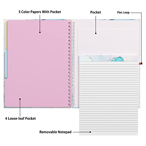 Rimilak Spiral Clipboard Folio with Refillable Lined Notepad, 14.5 x 9.8 In, Hardcover Cover with 5 Interior Pockets, Elastic Band and Pen Loop Series. Cute Stylish Clipfolio, Purple Marble - color: Purple Marble