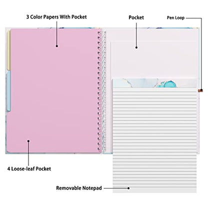 Rimilak Spiral Clipboard Folio with Refillable Lined Notepad, 14.5 x 9.8 In, Hardcover Cover with 5 Interior Pockets, Elastic Band and Pen Loop Series. Cute Stylish Clipfolio, Purple Marble - color: Purple Marble