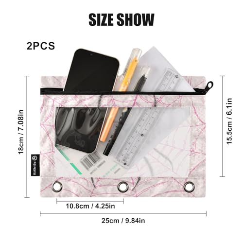 Spider Pink Web Pencil Pouch for 3 Ring Binder Pencils Bags Pencil Case with Zipper Clear Window for School Office 2 Packs - color: Black Spider on Pink Web