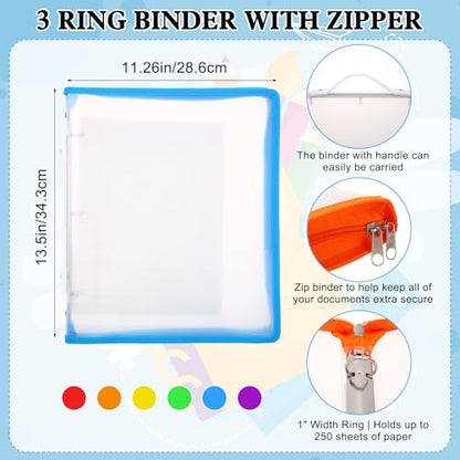 Fulmoon 6 Pack 1 Inch Zipper Binder, 3 Ring Binder with 2 Interior Pockets, Plastic Pencil Pouch, Expanding File Zippered Holds 8.5''x11'' for Projects, Assignments, Memos, School Work (Clear) - color: Clear