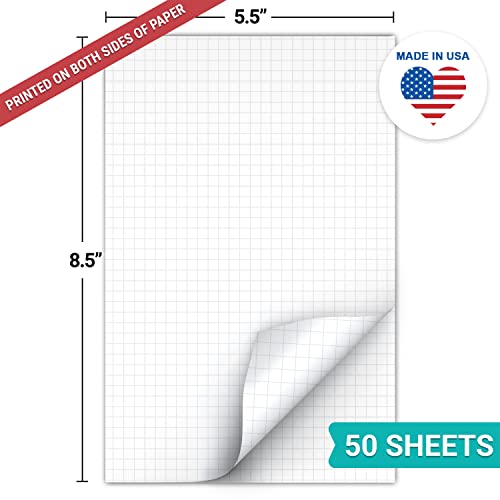 321Done Double Sided Graph Paper Notepad, 0.20 Grid, 5.5x8.5, Made in The USA, Quad Ruled Pad for Writing, Drawing, Sketching, Journaling, Planning (50 Sheets) Thick Paper, Squares on Both Sides - color: Graph, Two-Sided - 0.20" Small, size: Half Size (5.