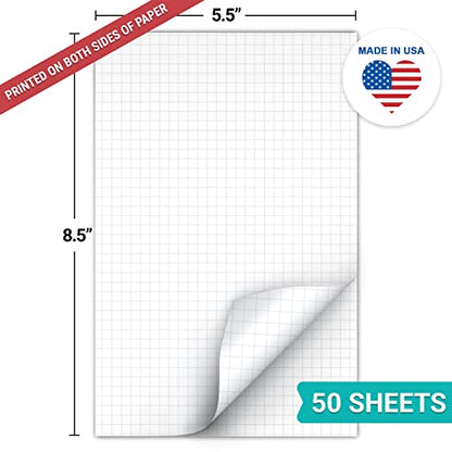 321Done Double Sided Graph Paper Notepad, 0.20 Grid, 5.5x8.5, Made in The USA, Quad Ruled Pad for Writing, Drawing, Sketching, Journaling, Planning (50 Sheets) Thick Paper, Squares on Both Sides - color: Graph, Two-Sided - 0.20" Small, size: Half Size (5.