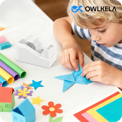 OWLKELA Lightweight Desktop Tape Dispenser, Non-Skid Base Tape with Dispenser, Ideal for Office, Home and School, 1 Pack Tape Holder with 8Pcs Transparent Tape, 0.71 Inch x 1000 Inches, White - color: White, size: 1 Pcs