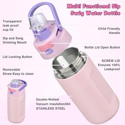 Bento Lunch Box for Kids with 7oz Soup Thermo,Insulated Stainless Steel Kids Water Bottle with Straw and Insulated Lunch Bag,Leak-Proof Lunch Food Container with Ice Pack for School(Pink) - color: Pink