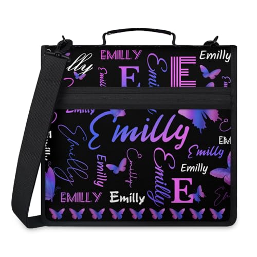 Custom Purple Butterfly 3 Ring Binder with Zipper, Personalized Name Large Capacity File Folder, Multiple Pockets & Storage Organizer - color: Purple Black