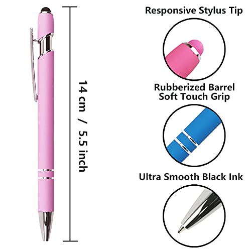 Oddmoal Ballpoint Pen with Stylus Tip, Soft Touch Click Metal Pen, 1.0mm Medium Point, Black Ink, 12 Count(Light Purple) - color: Light Purple - 12 Pens
