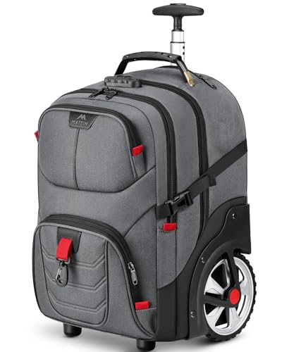 MATEIN Rolling Laptop Bag with Larger Wheels, Anti Theft Lock for Adult Men | 17 Inch Spacious Roller Back Packs, Heavy Duty Rolling Large Carry On Luggage, For Office Work Travel, Grey - color: Grey