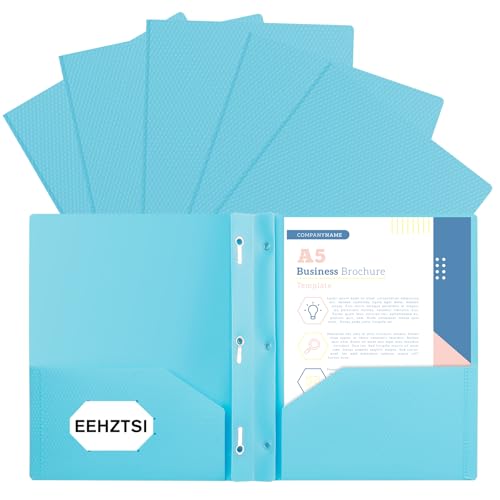 6-Pack Plastic andPockets and Prongs,2-Pocket and3 Fasteners, Pastel Folders Holds 8-1/2" x 11" Paper for School/Office/Home, Blue - color: Light Blue, size: 6-Pack