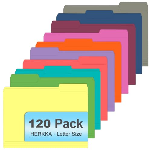 File Folder, HERKKA 120 Pack 1/3 Cut Tab File Folders, Colored File Folders Great for Organizing and Filing, Letter Size, Assorted 10 Colors - color: Assorted 10 Colors a