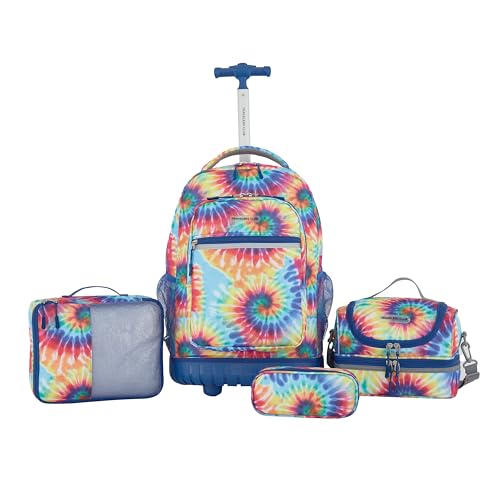 Travelers Club 4 Piece Rolling Backpack Set With Accessories, Tie Dye - color: Tie Dye
