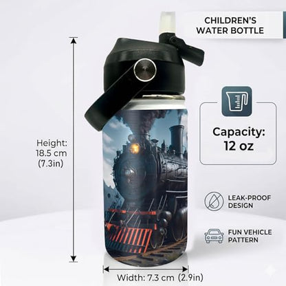 Train Kids Water Bottle 12oz Stainless Steel Insulated Bottle Vacuum Leak Proof Straw Lid with Double Wall BPA Free School (Color4) - color: Color4