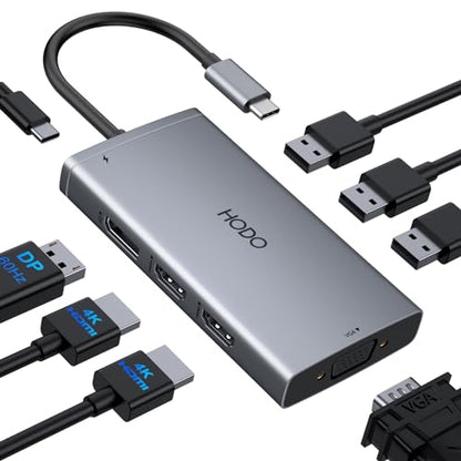 USB C 도킹 스테이션 듀얼 모니터, HP 노트북 도킹 스테이션 3 모니터용 | USB C 허브 쿼드 디스플레이 USB C 어댑터 - 4K HDMI+DP+VGA, 3USB 2.0, PD, USB C 도크 동글 8 in 1 컴퓨터 도킹 스테이션 델용