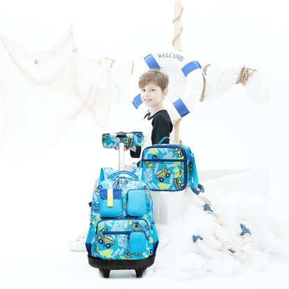 Meetbelify Rolling Backpack for Girls Boys Backpacks with Wheels Kids Carry on Luggage for Girls Boys - color: Boy Blue